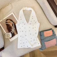 Halter Rhinestone Knitted Tank Top