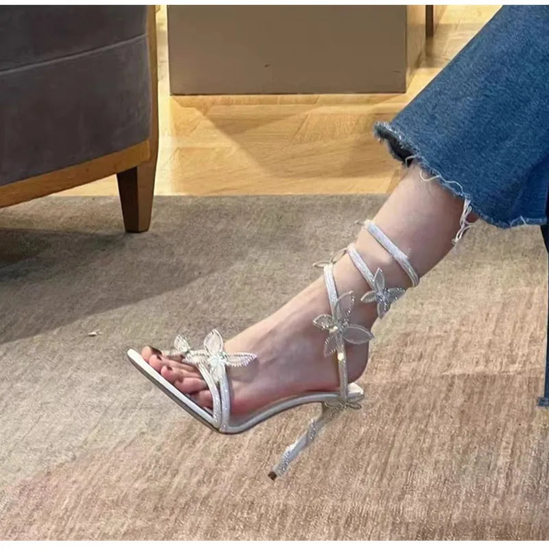 Crystal Embellished Butterfly Detail Heels