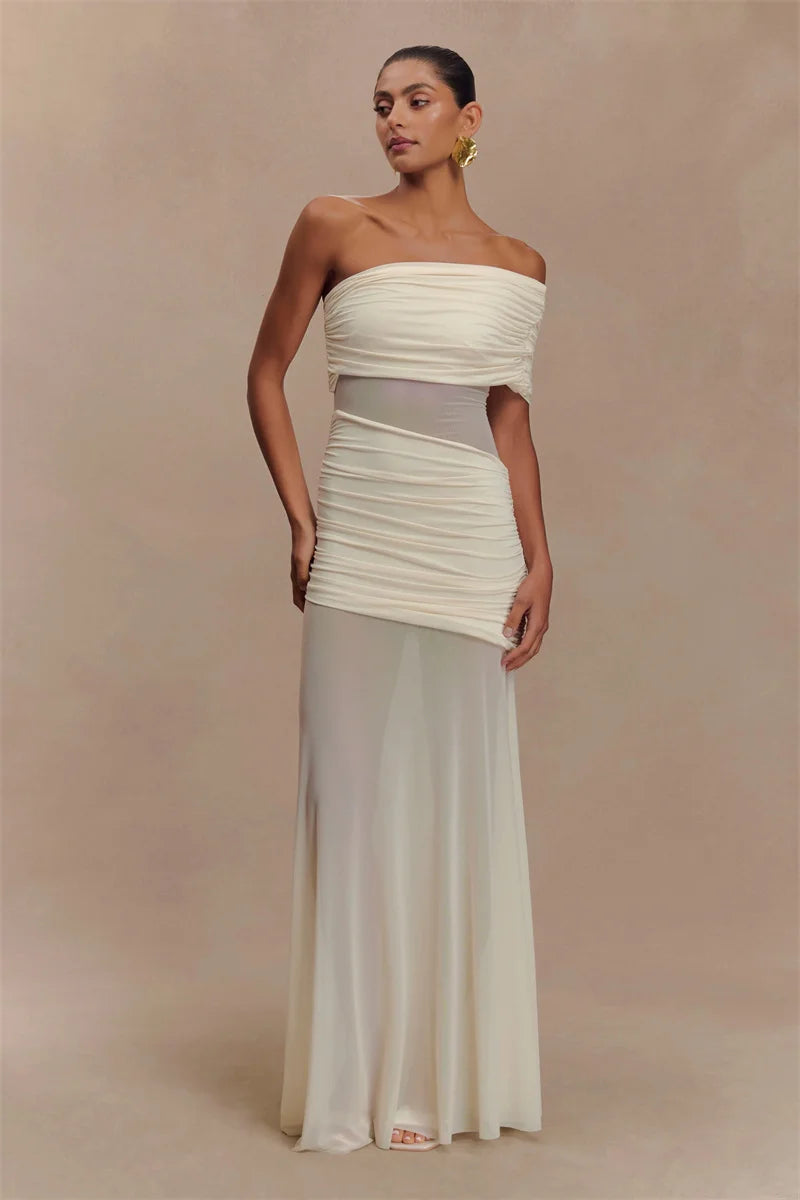 One Shoulder Mesh Sexy Maxi Dress