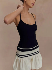 Spaghetti Strap Sleeveless Backless Ruffle Patchwork Mini Dress