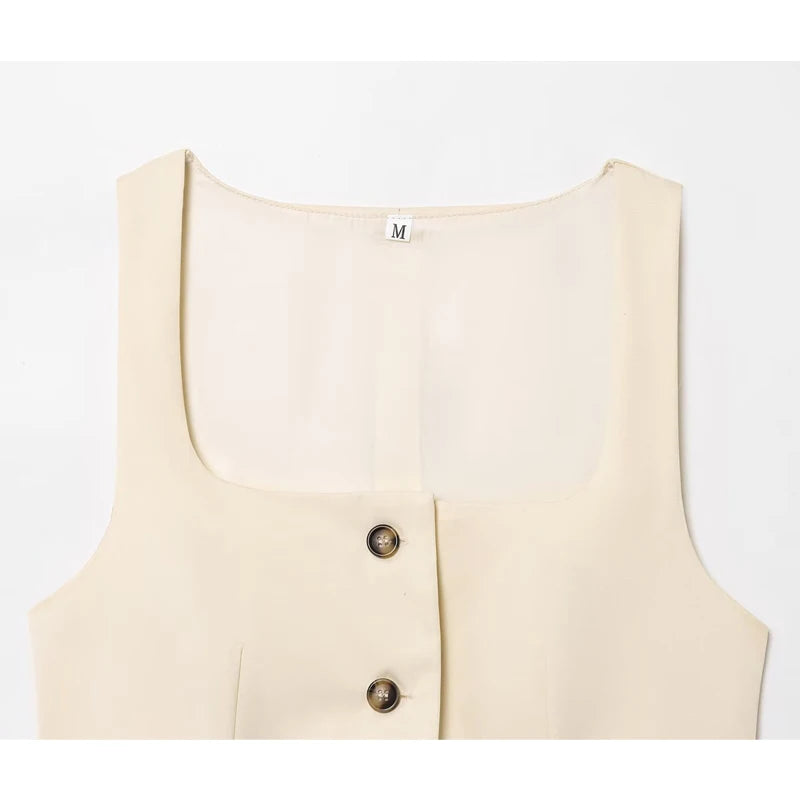 Sleeveless Button up Waistcoat Tank Top