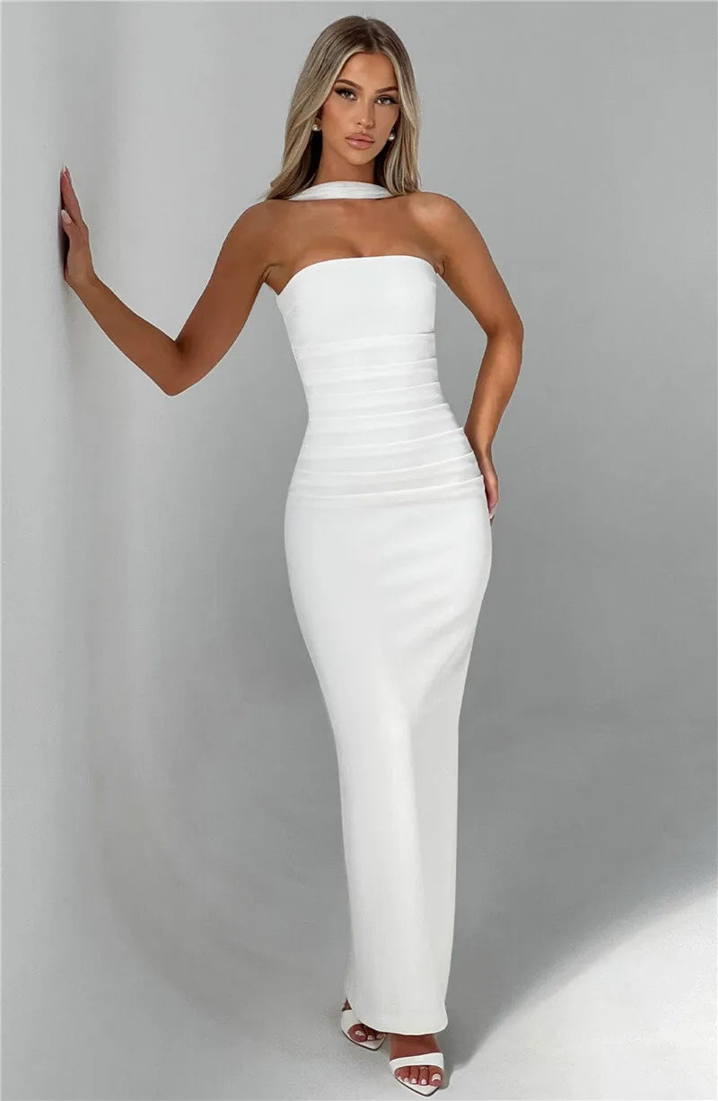 Scarf Collar Strapless Sexy Maxi Dress