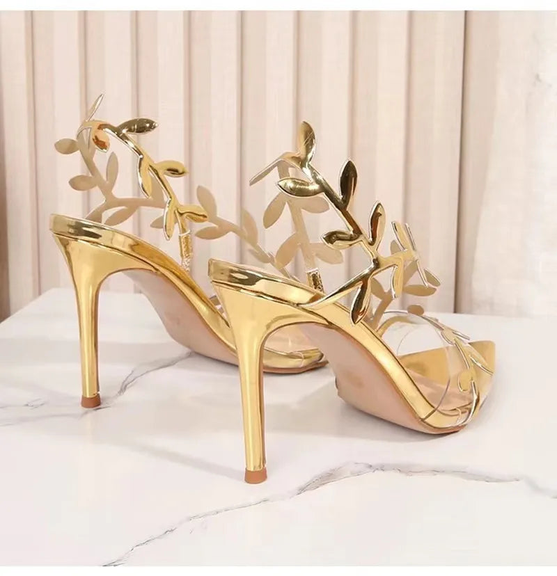 Gold Leaf Elegant Pointed Toe Thin High Heels