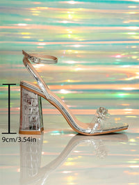 Rhinestone Chain Square Toe Thick Heels