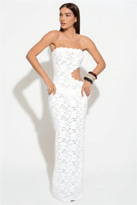 Lace Strapless Hollow Out  Maxi Dress