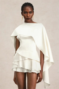 Shawl Sleeve Ruffle Sexy Mini Dress