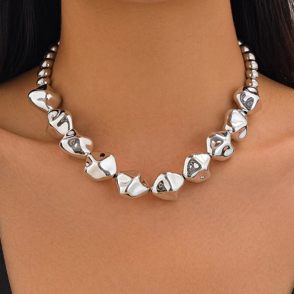 Irregular Geometric CCB Beads Choker Necklace Charm Bracelet Set