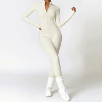 Long Sleeved One-piece Zipper Jumpsuit