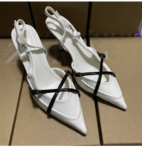 Elegant Pointed toe PU Leather Slingback Thin Heels