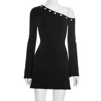 Inclined Shoulder Long Sleeve Sexy Mini Dress