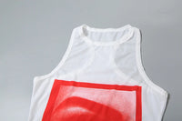 Mesh Lip Print Y2K O-neck Sleeveless Mini Dress