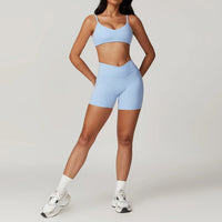 Short Sleeve Gym Crop Top High Waist Legging Set