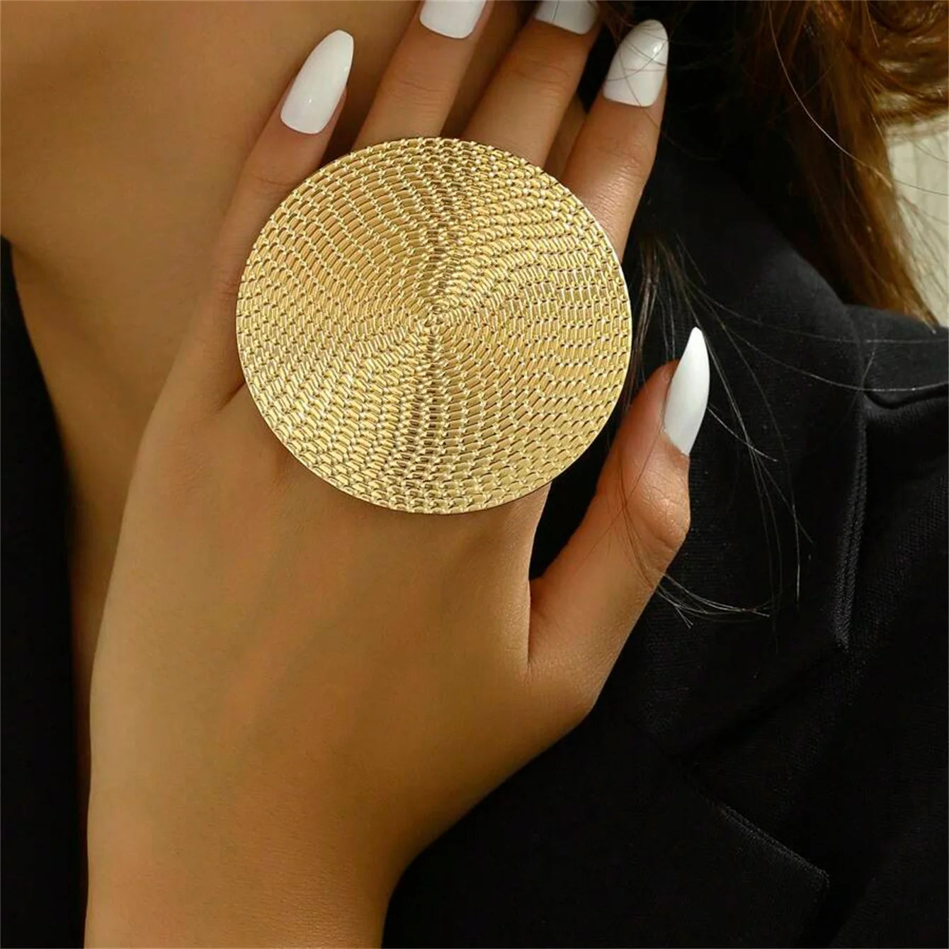 Gold Color Round Hollow Out Flower Ring