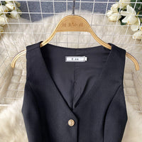 Single Breasted Basic Camisole+Zipper Design Pleated Skirt Set