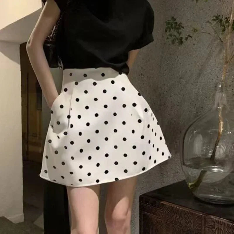 High Waist Polka Dot A-Line Puffy Mini Skirt