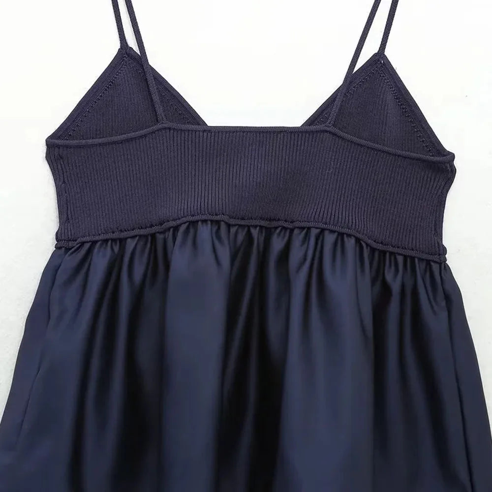 Blue Crop Top Ruffle Knitted Cami Top