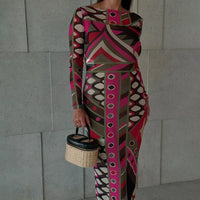 See Through Colorful Print Midnight Coquette Sheer Maxi Dress