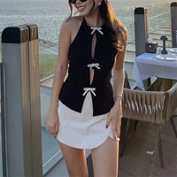 Bow Rhinestone Cut Out Backless Top