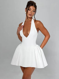 Elegant Halter High Waist A-line Deep V Neck Mini Dress