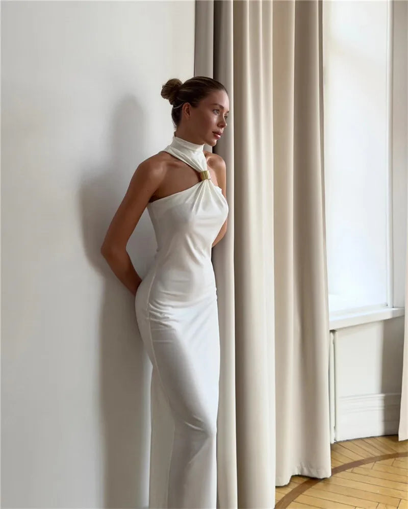 Metal Buckle Turtleneck  Maxi Dress