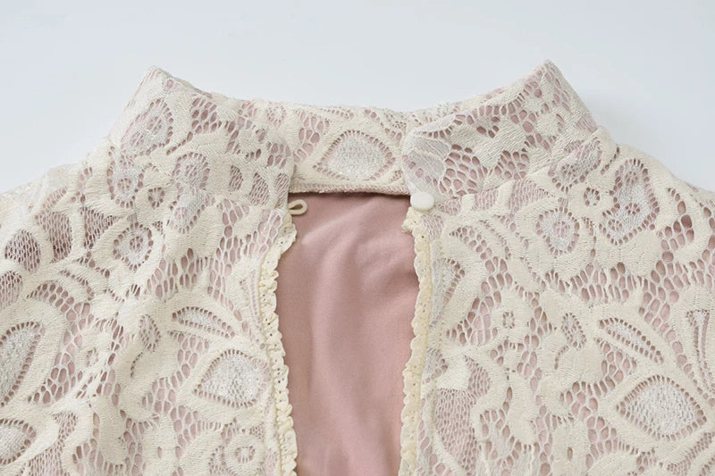 Lace Hollow Out Long Sleeve Sexy Mini Dress