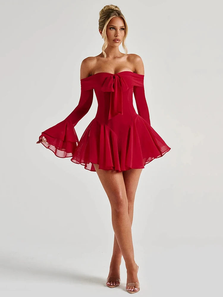 Off Shoulder Long Flare Sleeve Mini