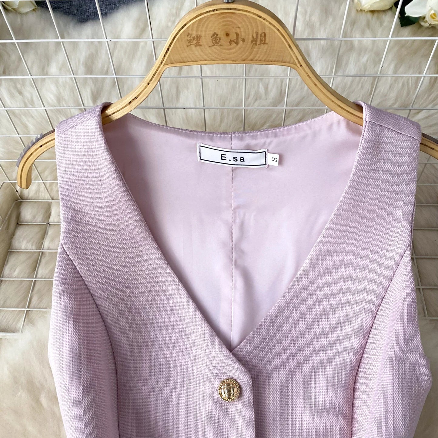 Single Breasted Basic Camisole+Zipper Design Pleated Skirt Set