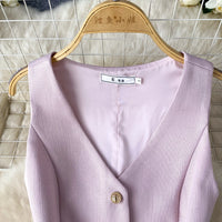 Single Breasted Basic Camisole+Zipper Design Pleated Skirt Set