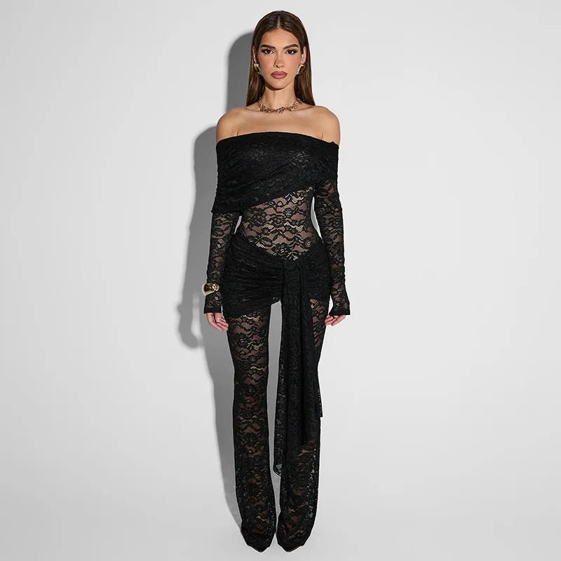Lace See Through Long Sleeve Sexy Jumpsuit