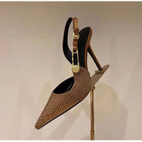Luxury Rhinestone Sequined Buckle Pointed toe Slingback Stiletto