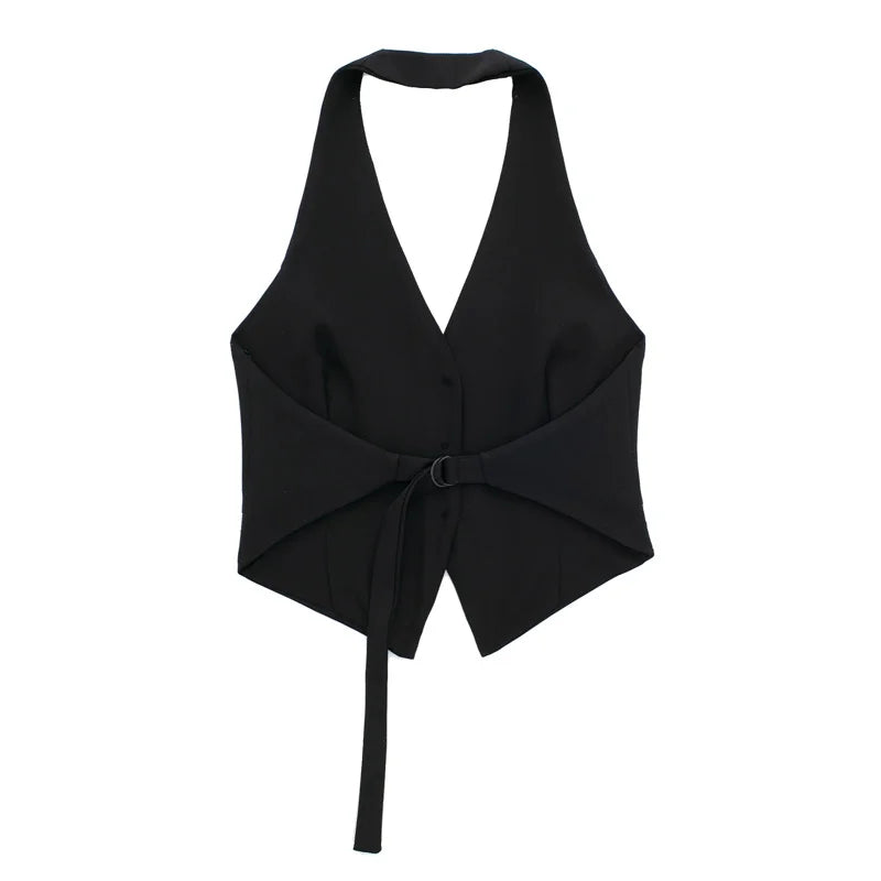 Off Shoulder Sleeveless Backless V Neck Waistcoat