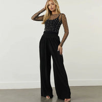 Pearl Mesh See Through Long Sleeve T-shirt