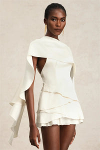 Shawl Sleeve Ruffle Sexy Mini Dress