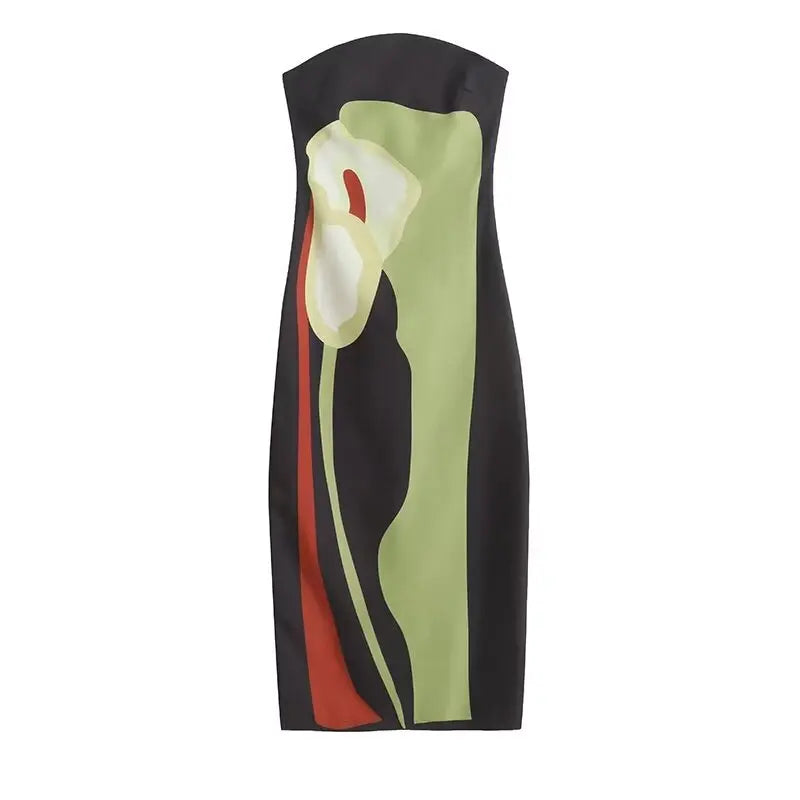 Strapless Backless Printed Long Dress