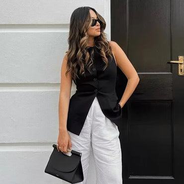 White Sleeveless Button Tailored Vest