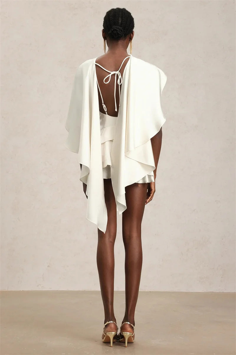 Shawl Sleeve Ruffle Sexy Mini Dress