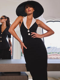 Notched Collar Halter Backless Sexy Maxi Dress