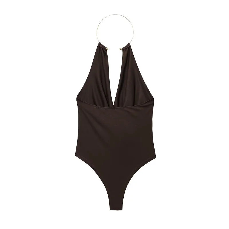 Gold Cuff Collar Sleeveless Bodysuits