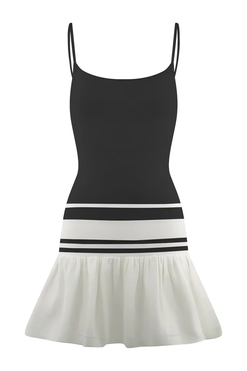 Spaghetti Strap Sleeveless Backless Ruffle Patchwork Mini Dress