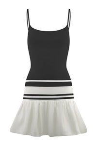 Spaghetti Strap Sleeveless Backless Ruffle Patchwork Mini Dress