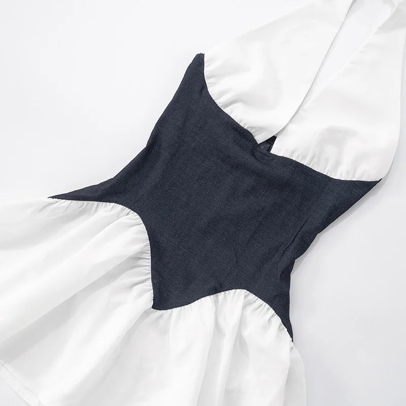 Patchwork Halter Denim Backless Sexy Mini Dress