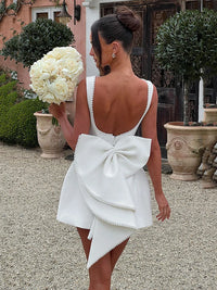 Pearl Bow Backless Sexy Mini Dress