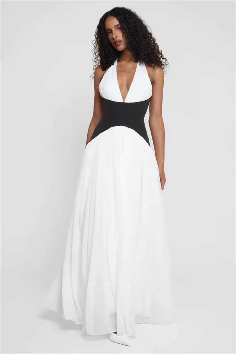 Halter Deep V Neck Backless Sexy Maxi Dress