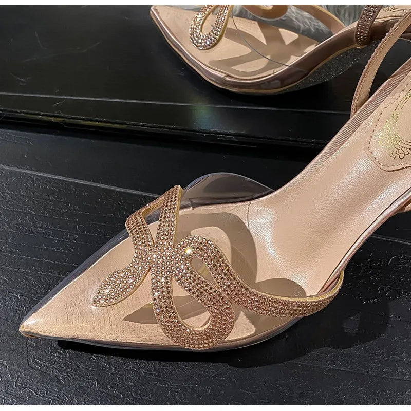 Luxury Rhinestones Transparent PVC Slingback Pumps