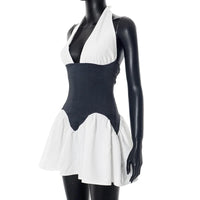 Patchwork Halter Denim Backless Sexy Mini Dress