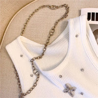 Embroidered Flare Chic Diamonds O-Neck Tank Top