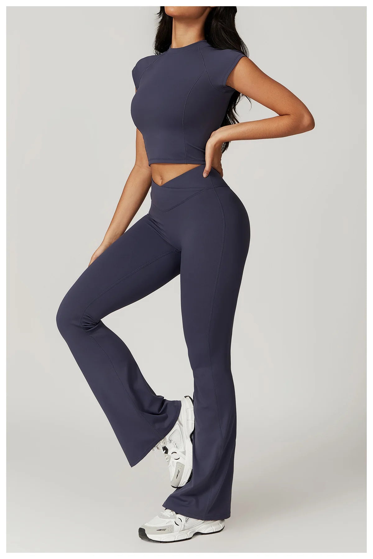 Short Sleeve Gym Crop Top High Waist Legging Set