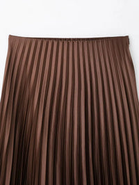Pleated Long Draped Satin Midi Skirt