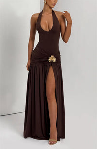 Elegant Halter Bodysuit And Skirt Maxi Dress Set