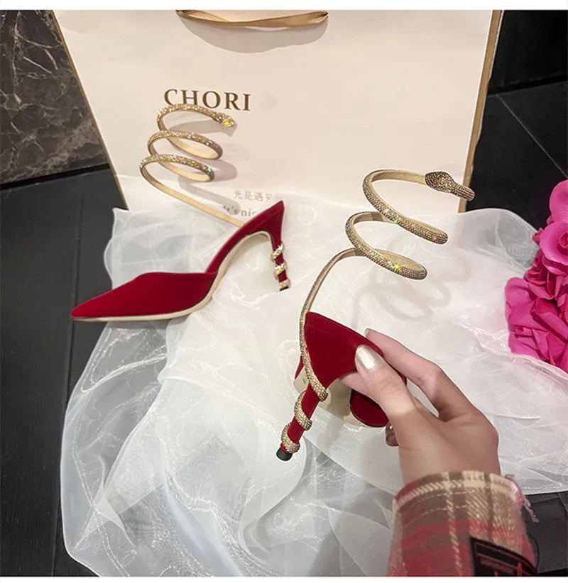 Luxury Rhinestones Snake Coiled Pumps